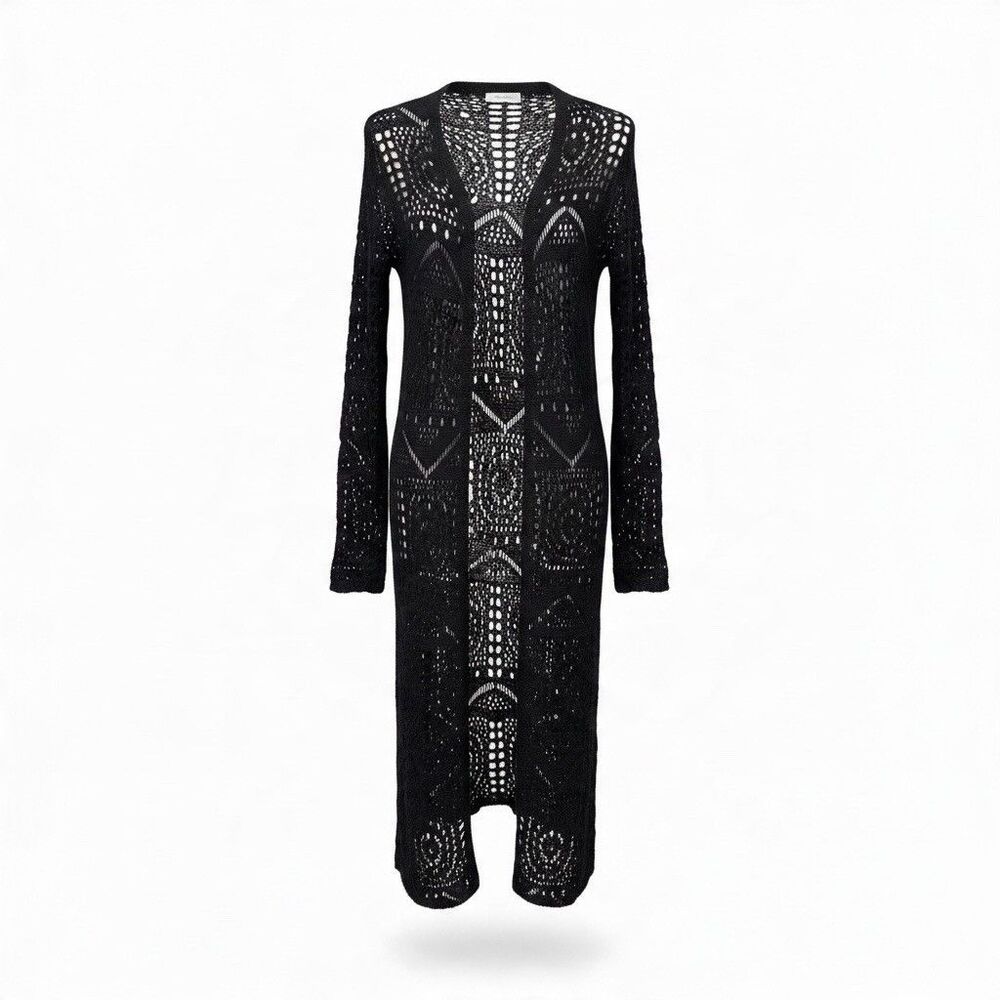 Boho Whimsigoth Crochet Black Duster Cardigan Sz S Witchy Fairy Grunge Festival